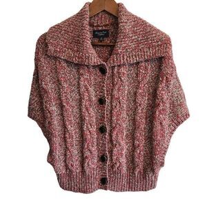 American Eagle Sweater Cardigan Womens Medium Knit Button Front Short Sleeve Red